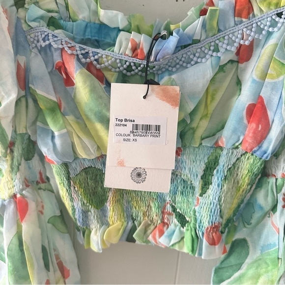 Charo Ruiz Ibiza Brisa Top NWT XS Long Sleeve Cropped Puff sleeve New Green Blue - Picture 9 of 15